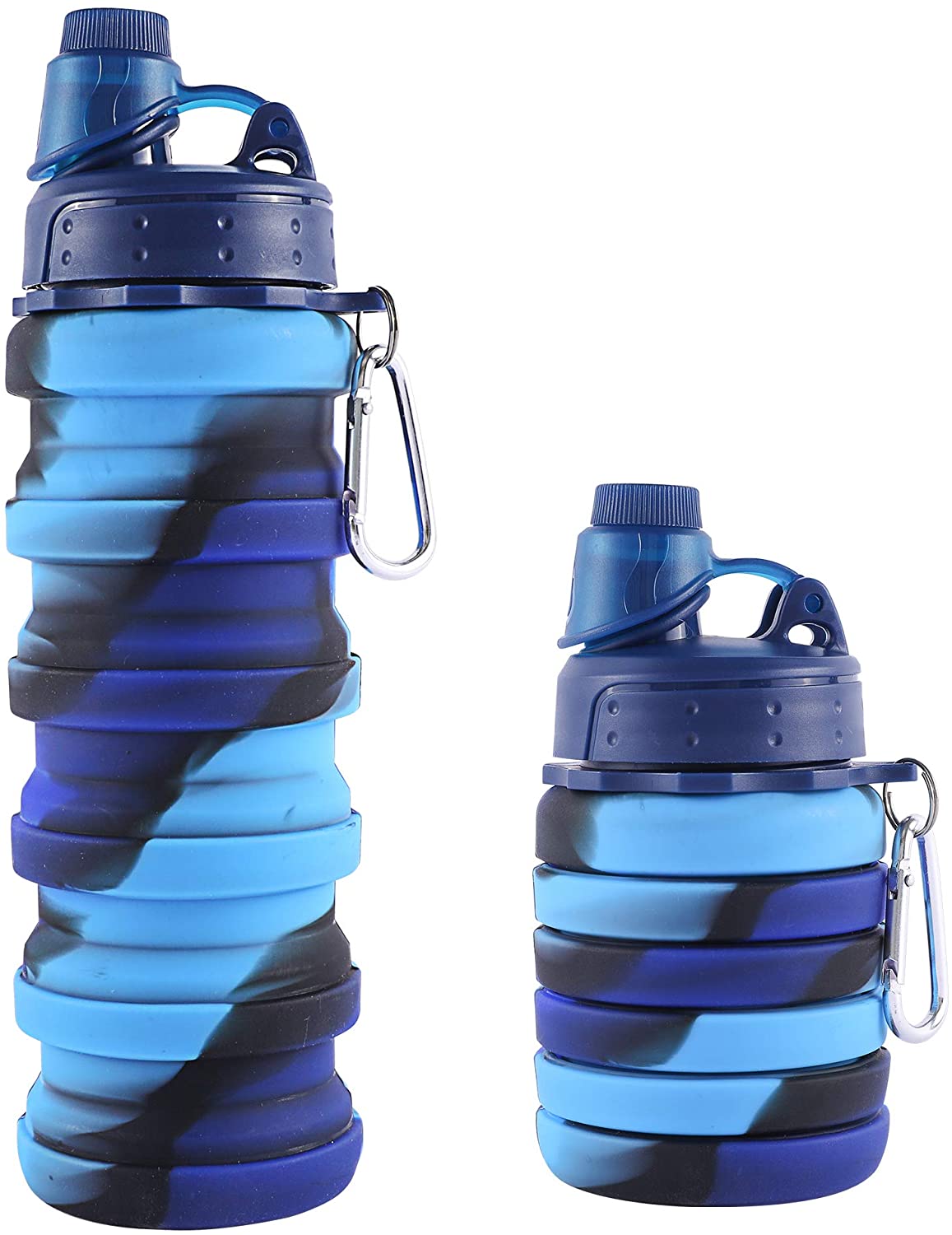 Collapsible, reusable water bottle made of silicone, Color: Blue