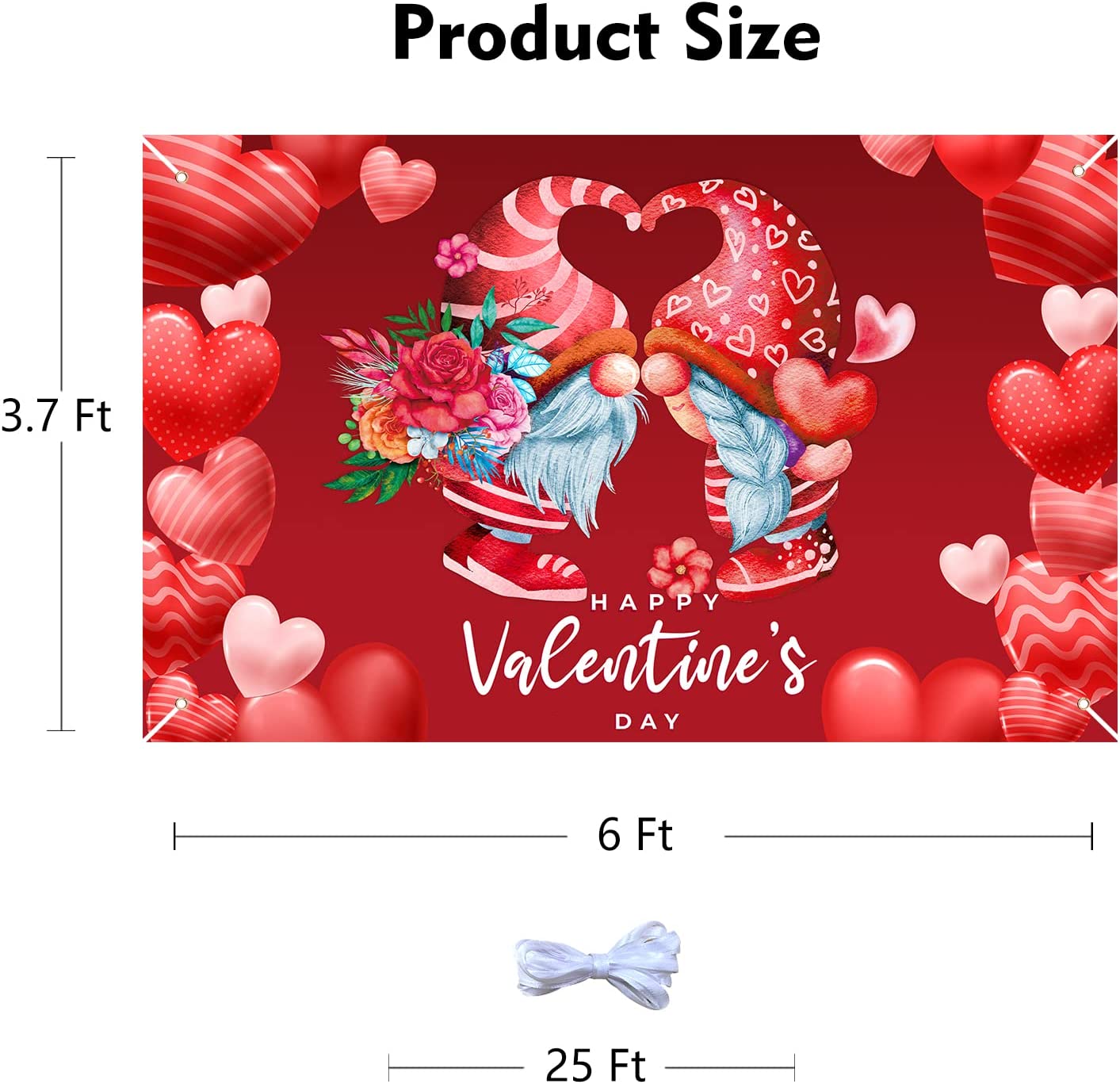 Gnomes Happy Valentine's Day Banner, 3.7x6Ft