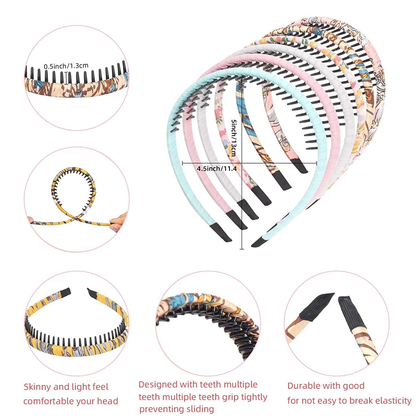 12 plastic headbands with tooth comb