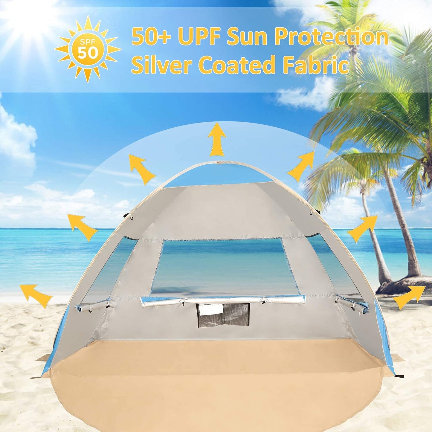 pop up beach tent for 3-4 people, Sky Blue