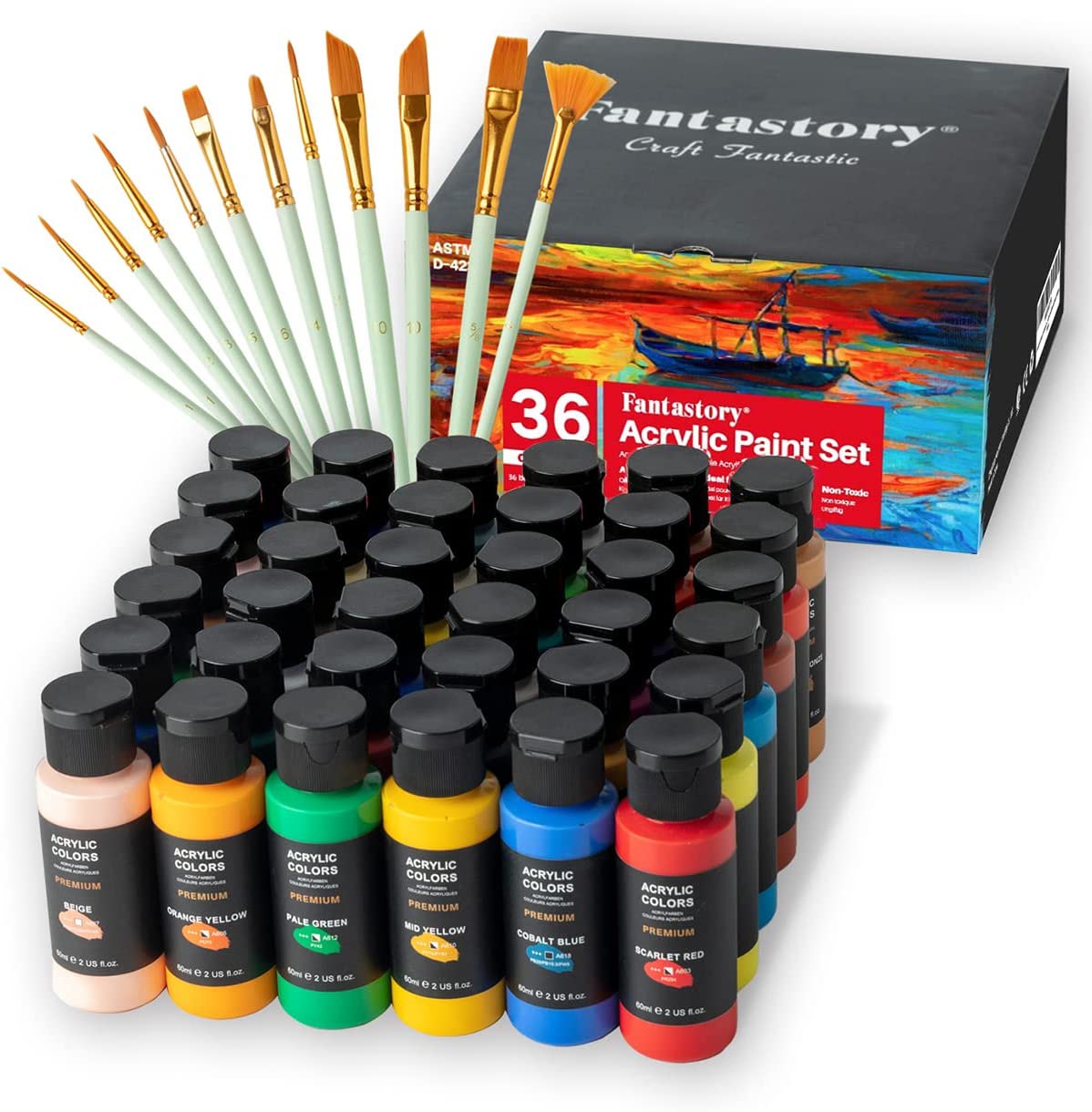 36-color paint set (2 oz/60 ml), with 12 brushes