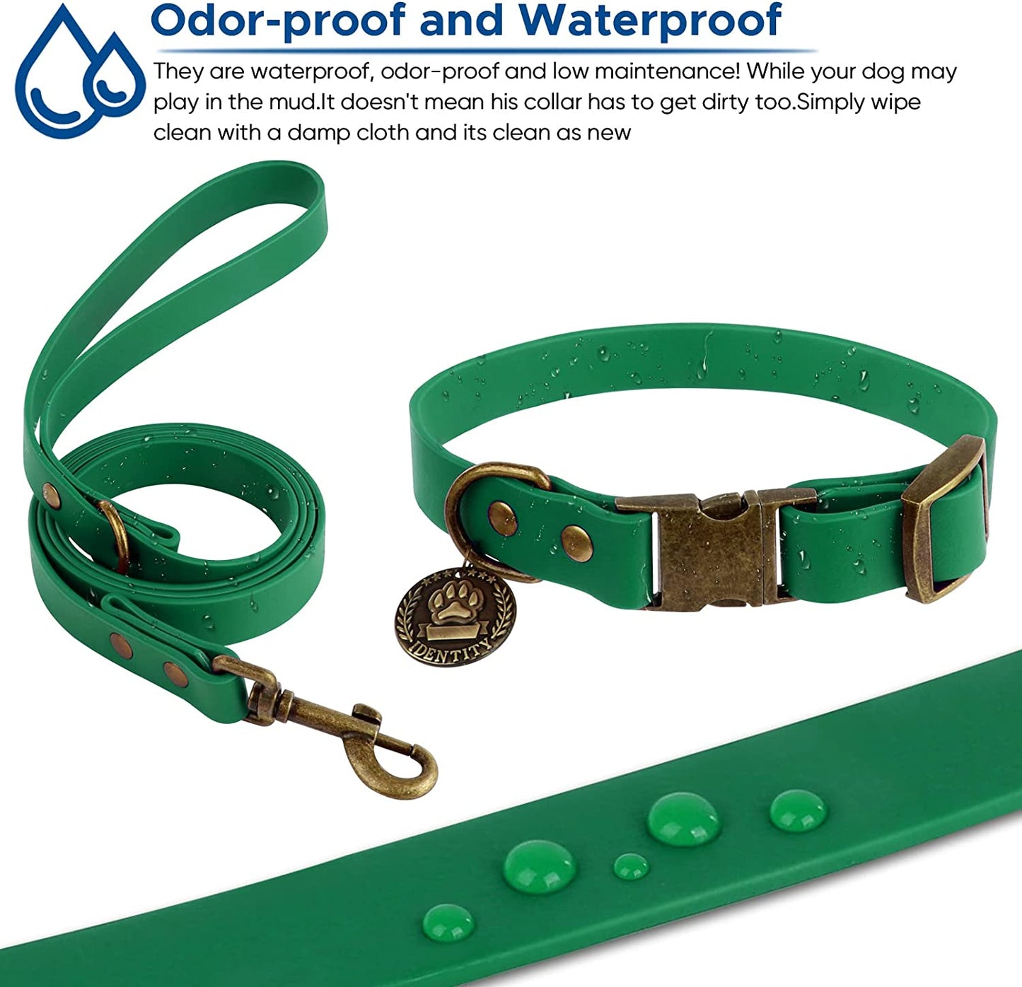 Pet Collar and Leash Combo Set, Size l, Deep Green