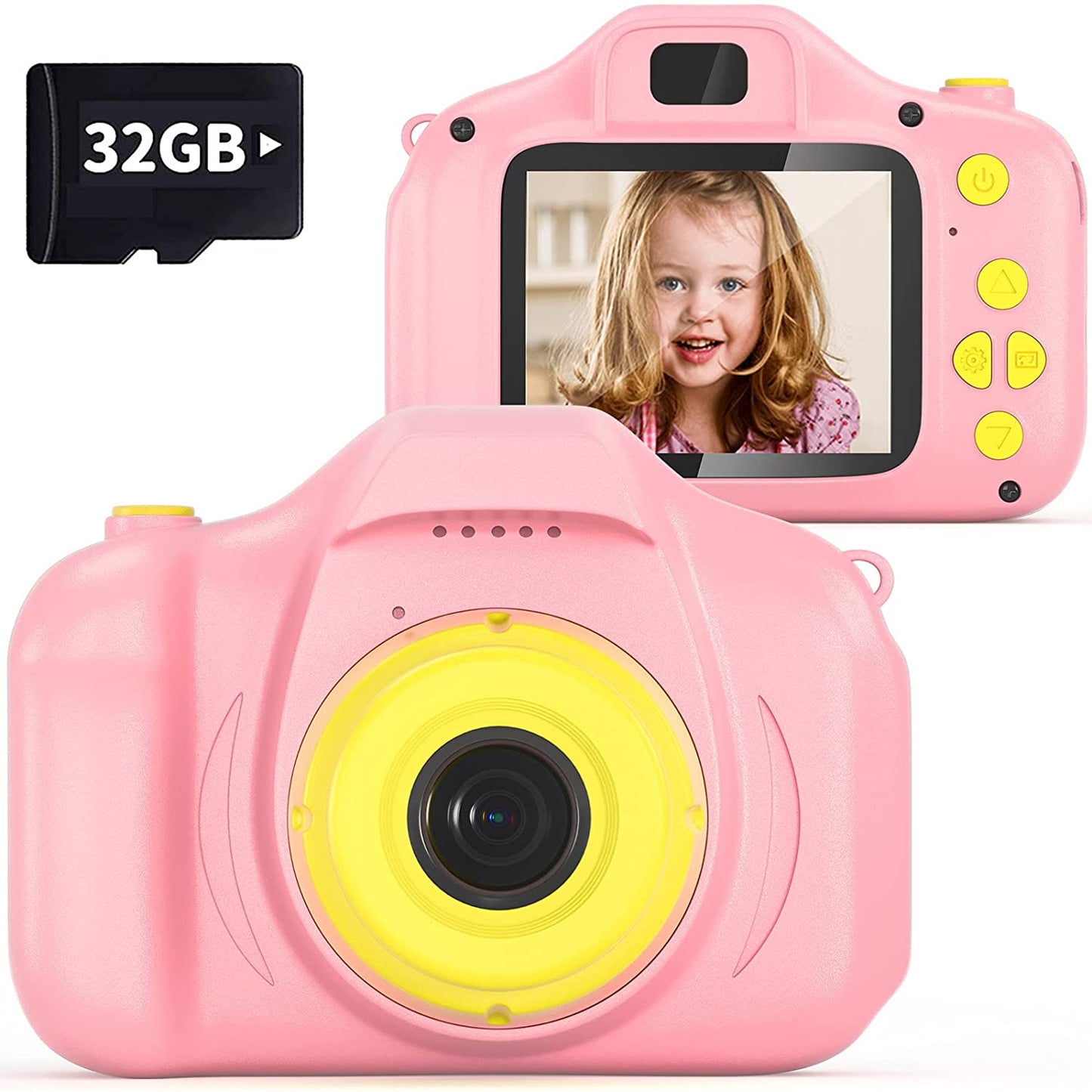 1080P Kids Toy Camera, 32GB SD Card (Pink)