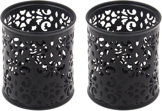 2 Round floral pencil holders, (color: black)