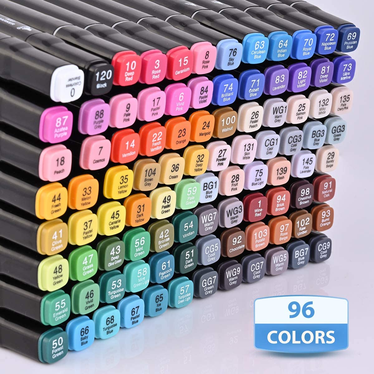 Permanent and bright alcohol markers, 96 colors