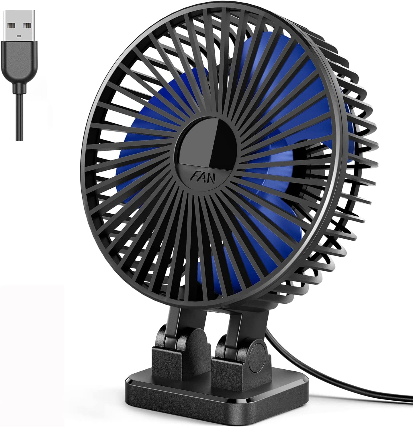 3-speed USB fan in one button, 5 inches (color: black blue)