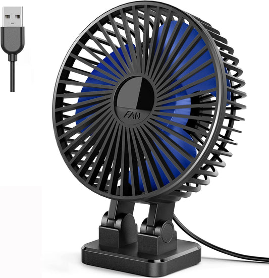 3-speed USB fan in one button, 5 inches (color: black blue)