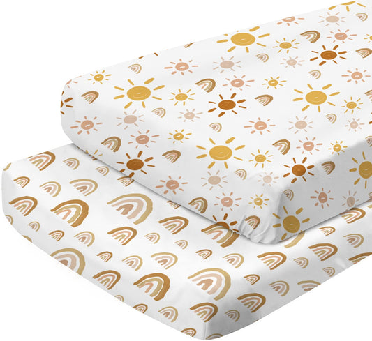 Baby Changing Pad Cover - Stylish Rainbow and Sun Design - 2 Pack