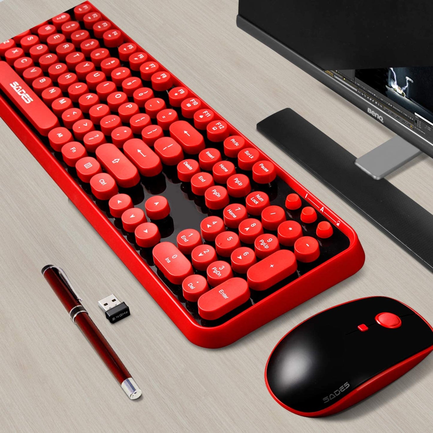 108 keys wireless keyboard and mouse combo, color: Black/Red