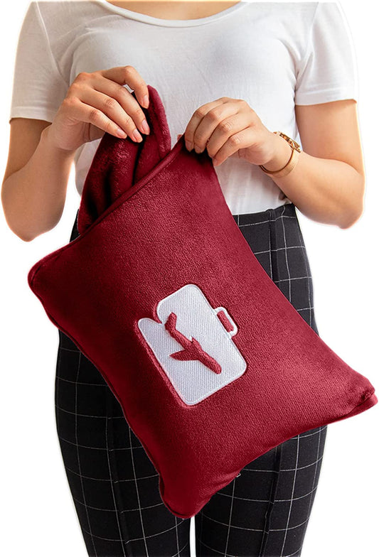 2-in-1 Airplane Blanket, 65"L x 40"W, (Burgundy)