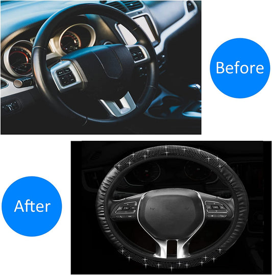 Diamond Car Steering Wheel Cover Universal (Color: Black)