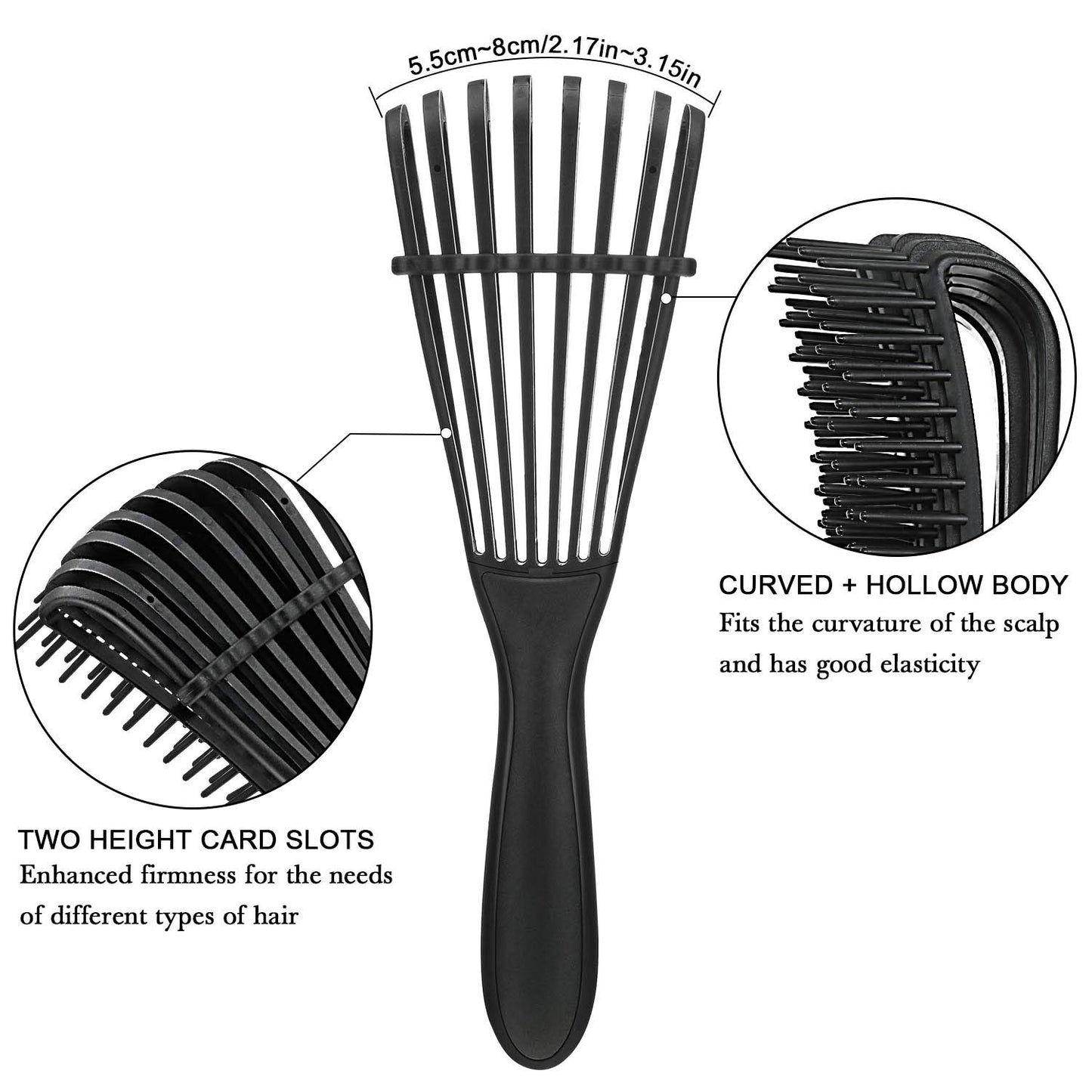 2-piece detangling brush for curly hair, beige, black