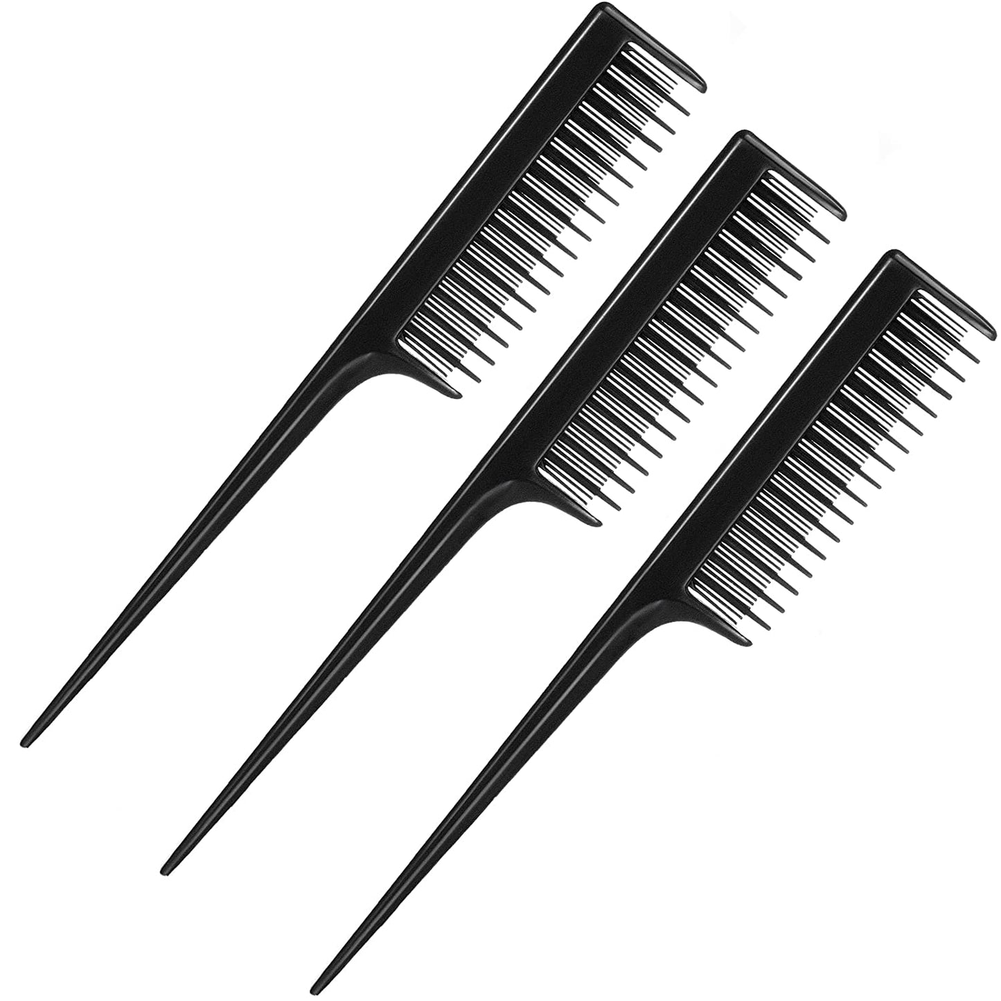 3-piece triple comb rat tail comb (black)