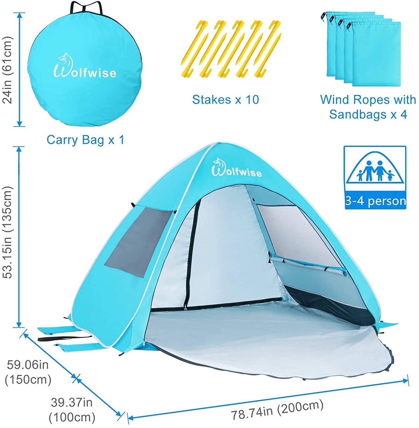 Outdoor Portable Instant Sun Shelter, Blue Large