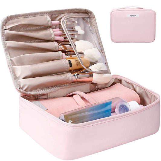 Travel Makeup Bag, Waterproof, Pink, 10"L x 9.44" W x 3.54"