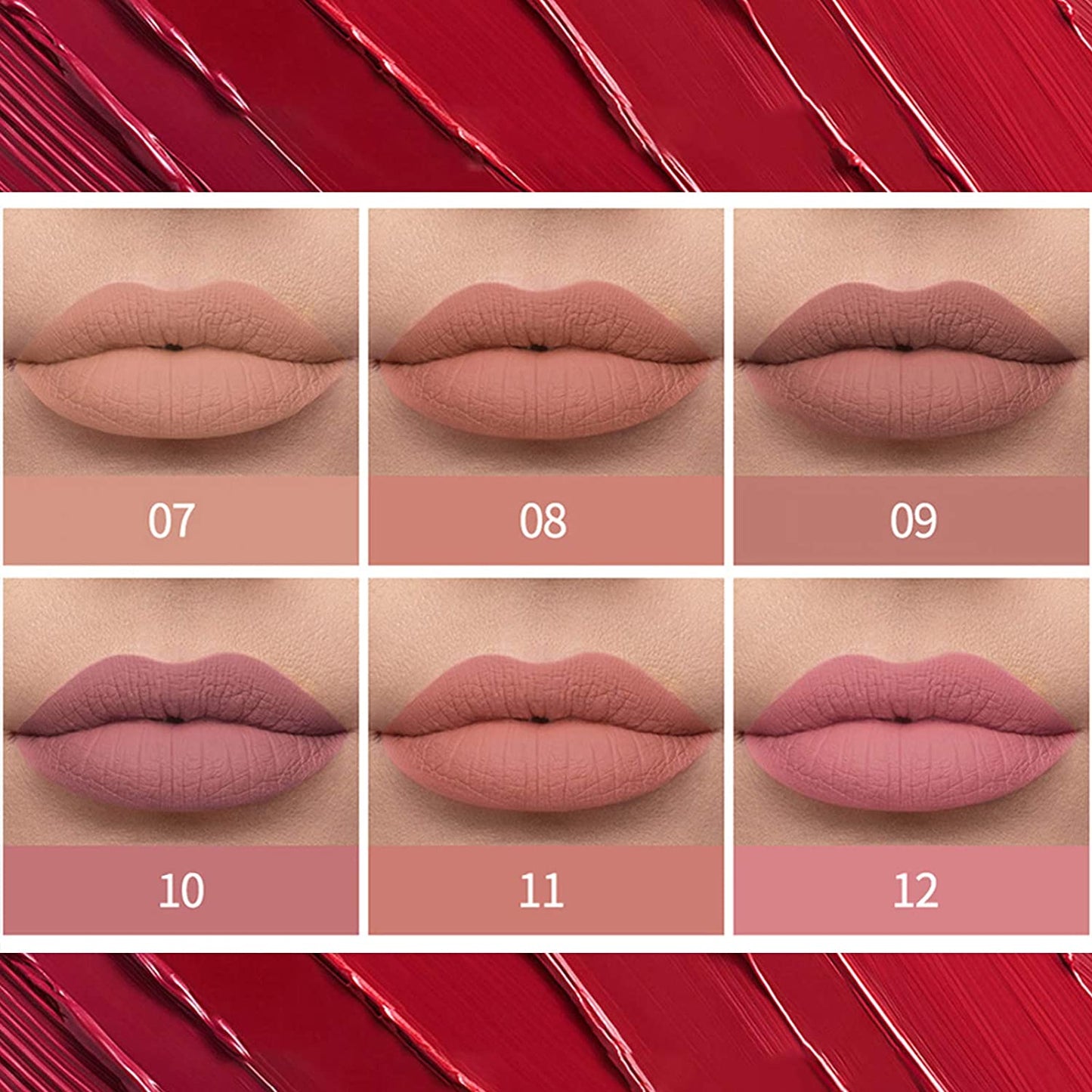 Set of 6 matte liquid lipsticks, long lasting