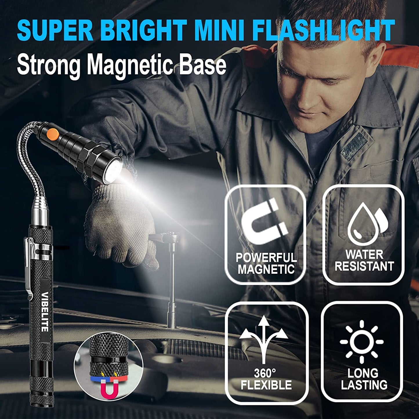 Extendable Magnetic Flashlight with Magnetic Pickup Tool