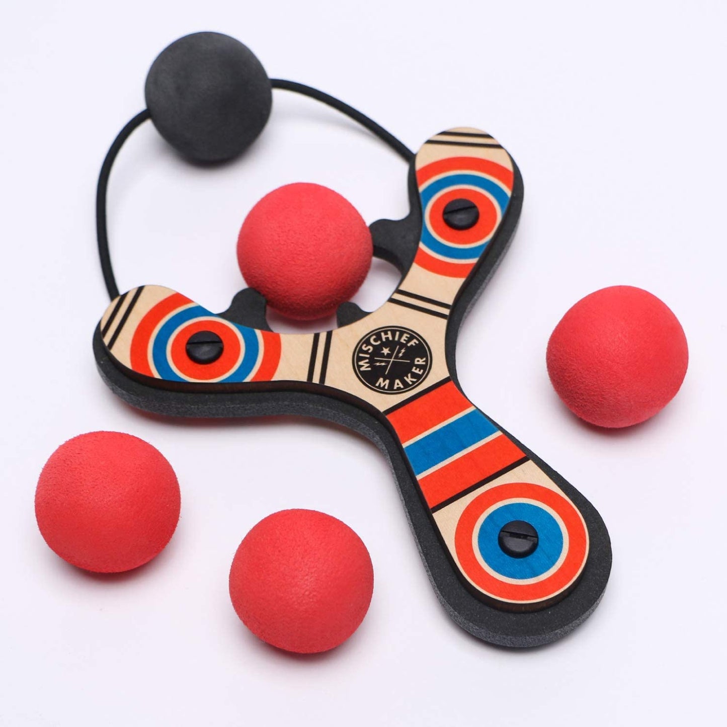 Wooden Toy Slingshot with Foam Balls, (Red)