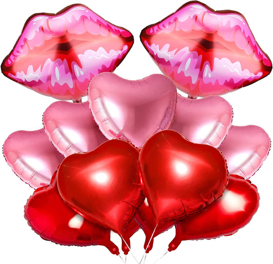 12 decoration balloons, in red and pink aluminum foil