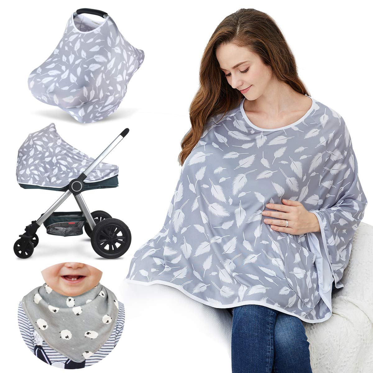 Nursing cover for baby (Feathers Gray)