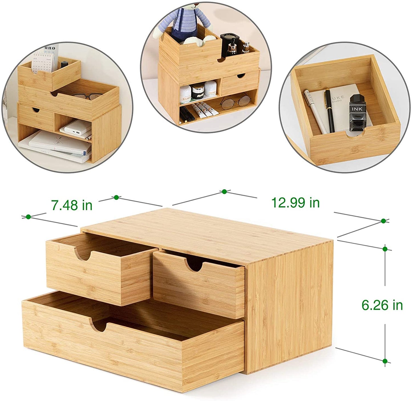 100% original bamboo desk organizer (3 drawers)