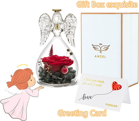 Angel Figurines with Real Rose for Valentine's Day (Red)