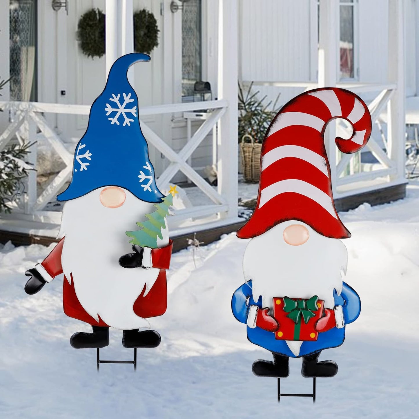 2-Pack of 33-Inch Metal Christmas Gnome Stakes