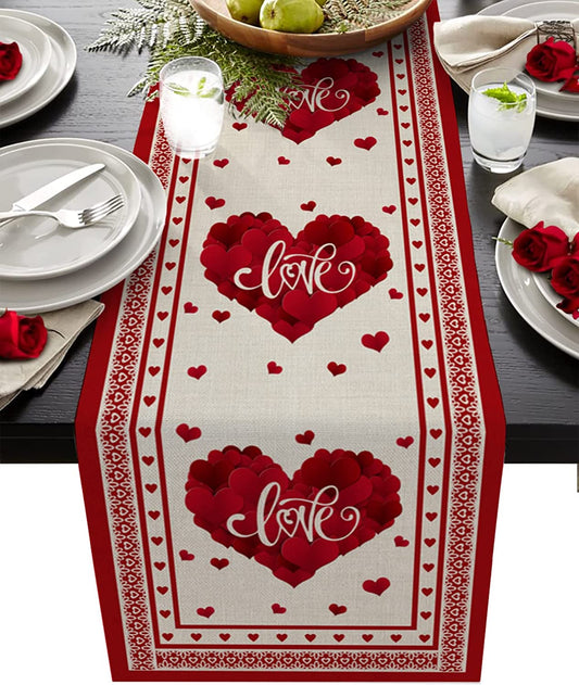 Valentine's Day Table Runner 13" x 90", Red Love Heart