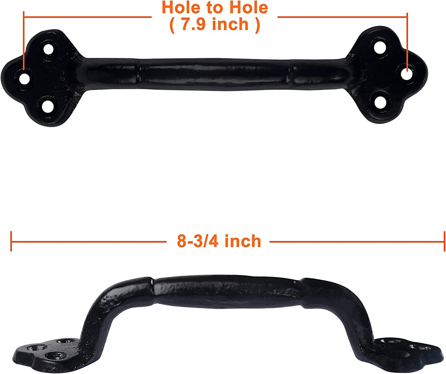 9 Inch Rustic Cast Iron Door Handle (Color: Black) 2 Pack