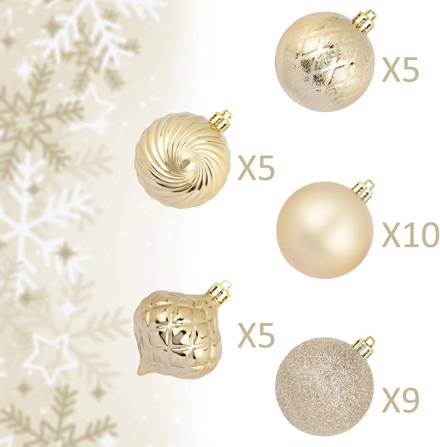 Christmas spheres for tree decoration, Champagne, 2.36-Inch