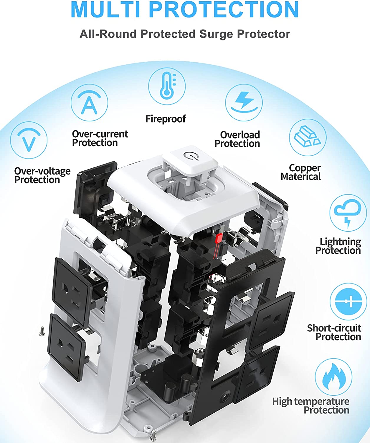 Power strip surge protector tower 8 outlet 4 ports