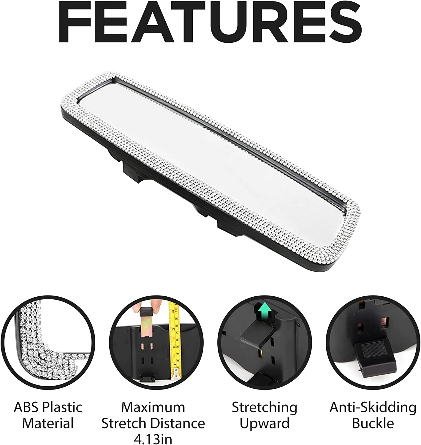 Shiny Rhinestone Car Interior Rearview Mirror