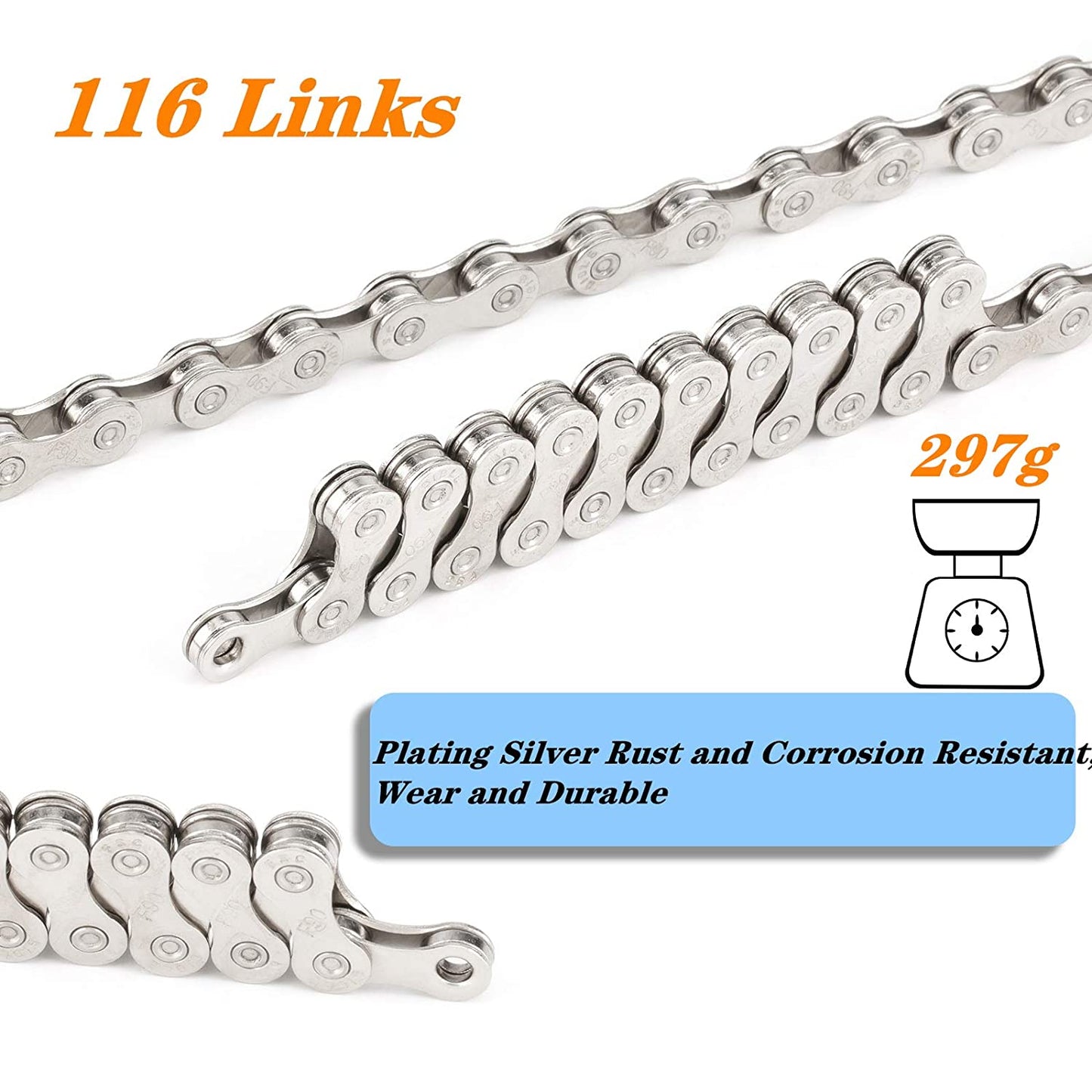 9 Speed Bicycle Chain 1/2" x 11/128" 116 Links Reusable