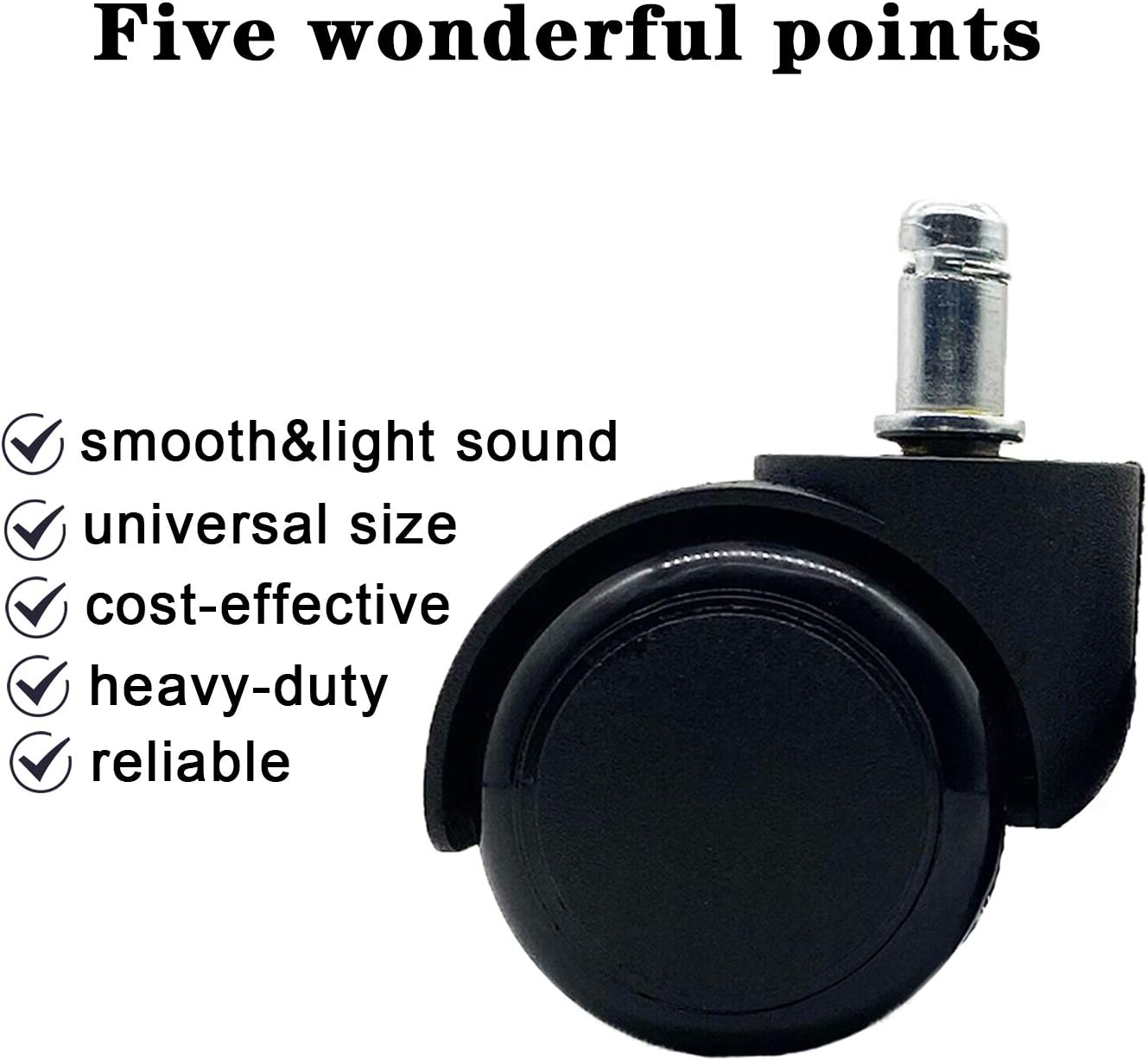 Smooth heavy duty office chair swivel casters, 5pcs