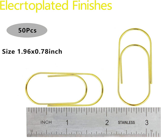 2 Inch Wide Paper Clips, 50 Pieces (Light Gold)