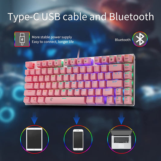 81 Keys RGB Brown Switch Backlit Gaming Keyboard - Pink