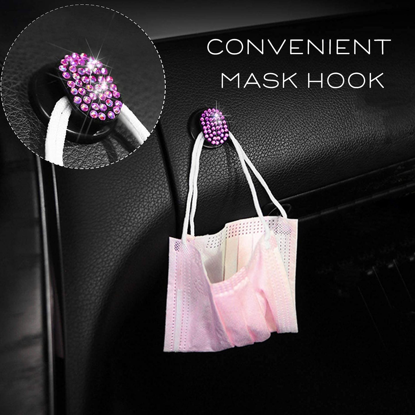 Car Visor Tissue Holder with 1 Pink Glitter Mask Hook.