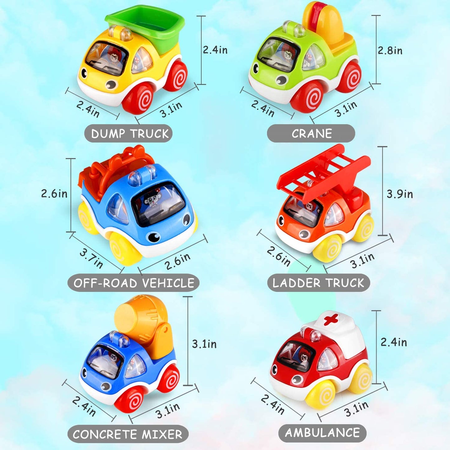 Baby toy car, 6 pieces, multicolored