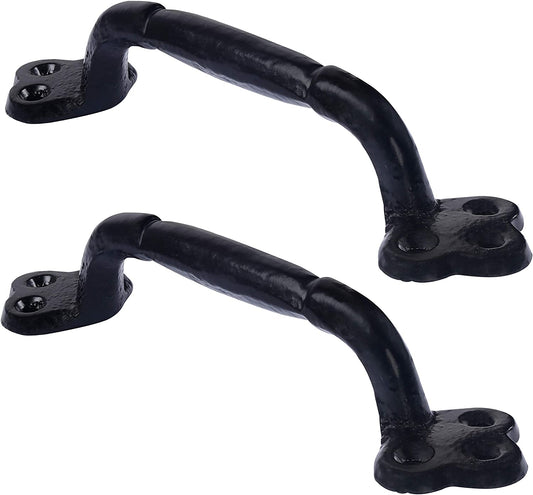 9 Inch Rustic Cast Iron Door Handle (Color: Black) 2 Pack