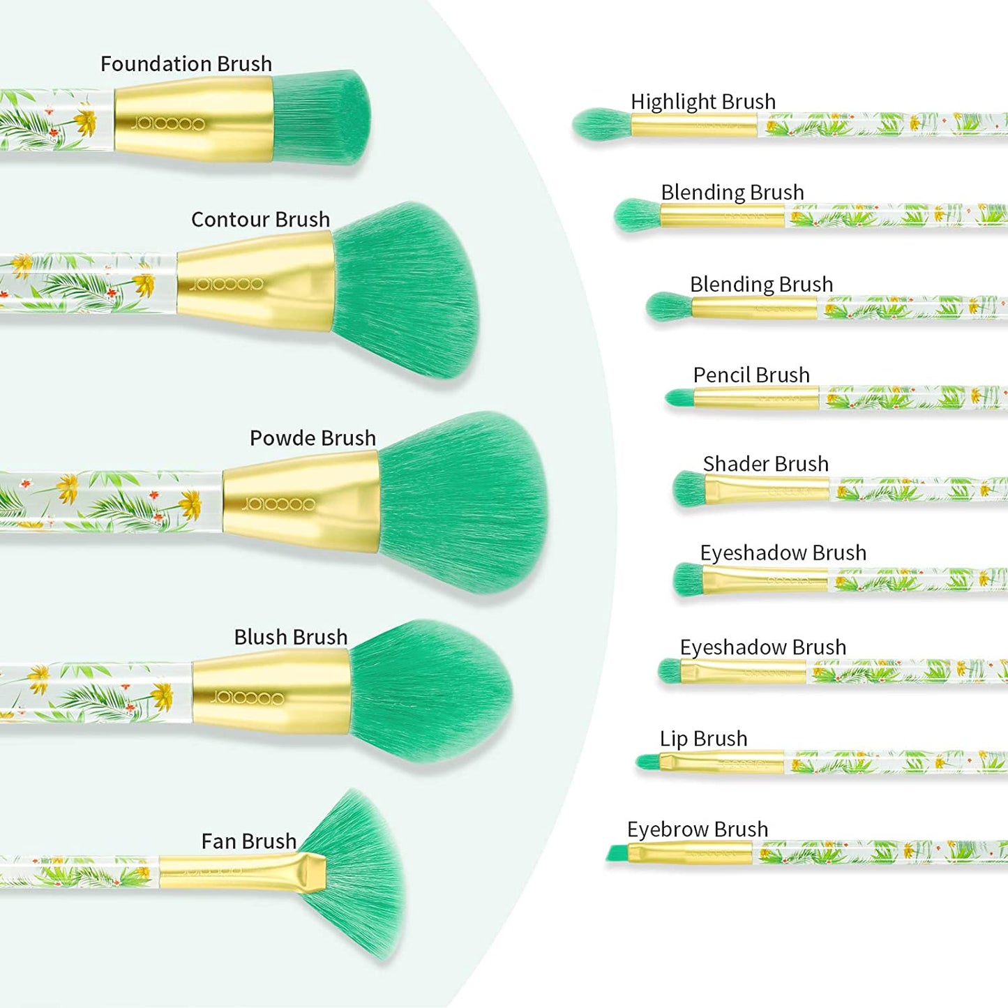 14 Piece Professional Makeup Brush Set, Makeup Brush Set, Green