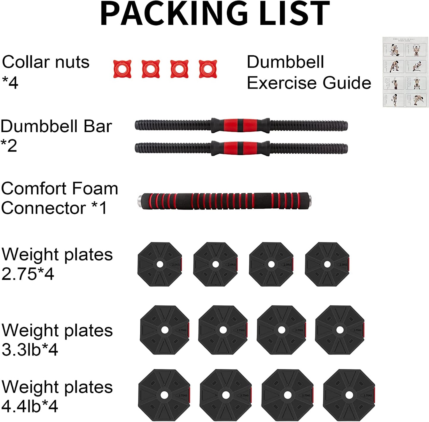 44/66lb Crank Dumbbell Set, color: black-red