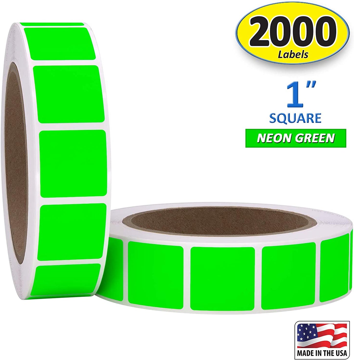 Pack of 2000 1" Square Labels (Neon Green)