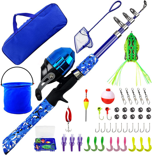 Fishing rod and reel combo kit with tackle box, Color: Blue