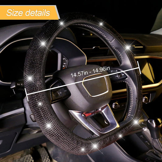 Car steering wheel cover with rhinestones, non-slip (black)
