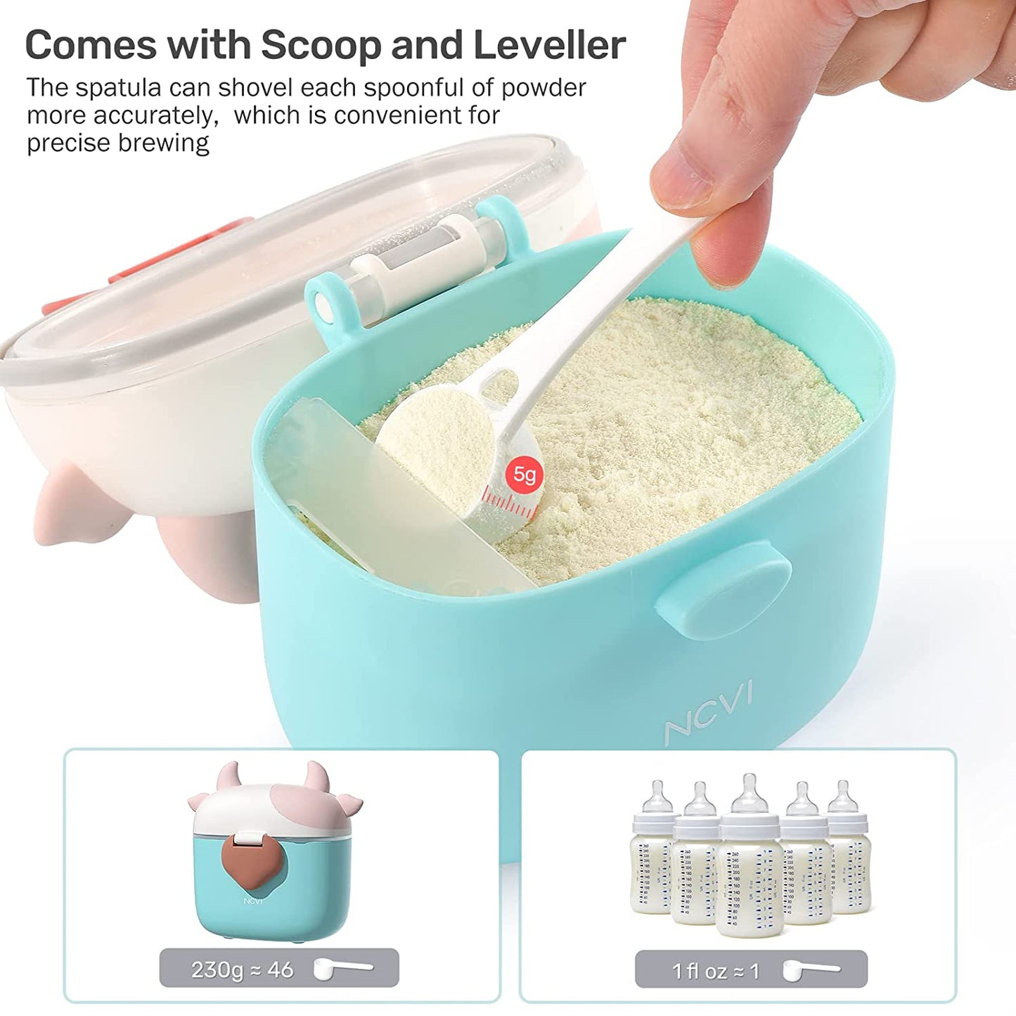 Portable Baby Formula Dispenser with Scoop and Level (Green)