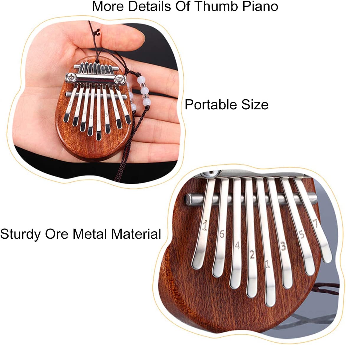 8 Keys Thumb Piano, Sapele Wood, Metal