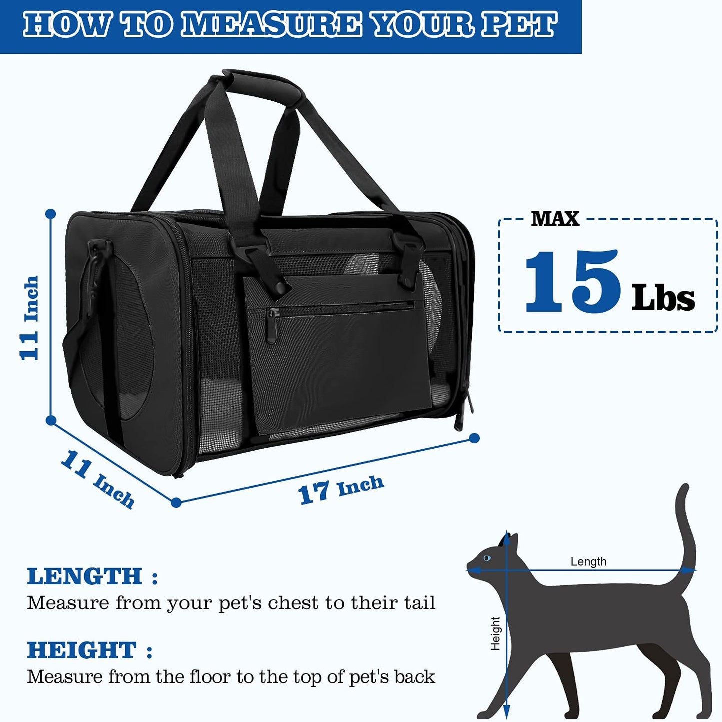 15lb Pet Carrier, (Color:Black)