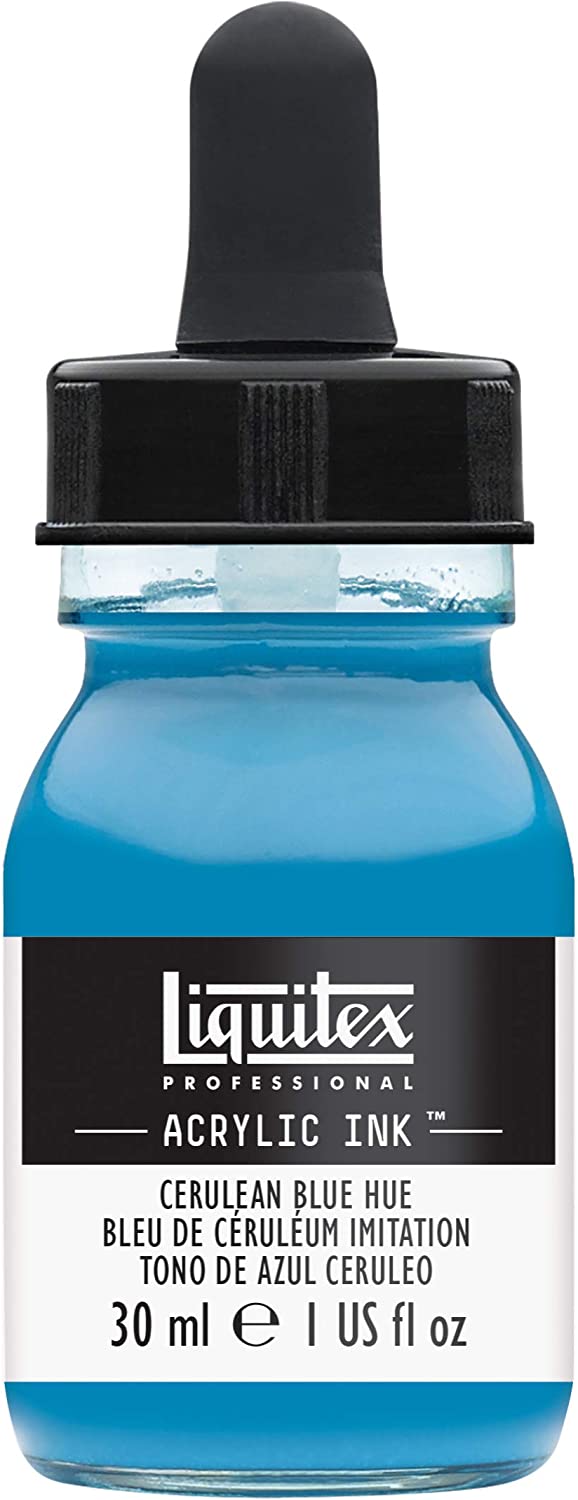 Professional Acrylic Ink, 1oz Bottle, Color: Cerulean Blue Hue