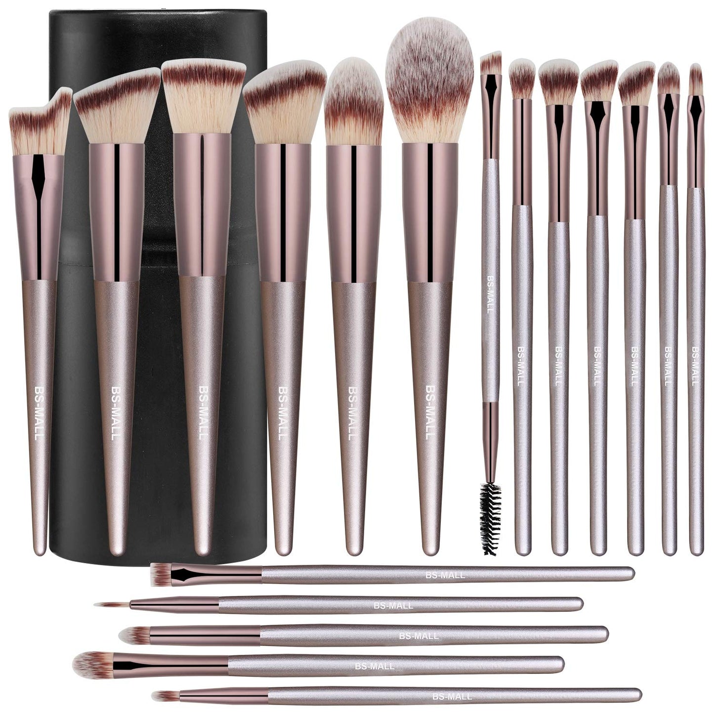 Makeup brush set, 18 pieces, with case, (Champagne Gold)