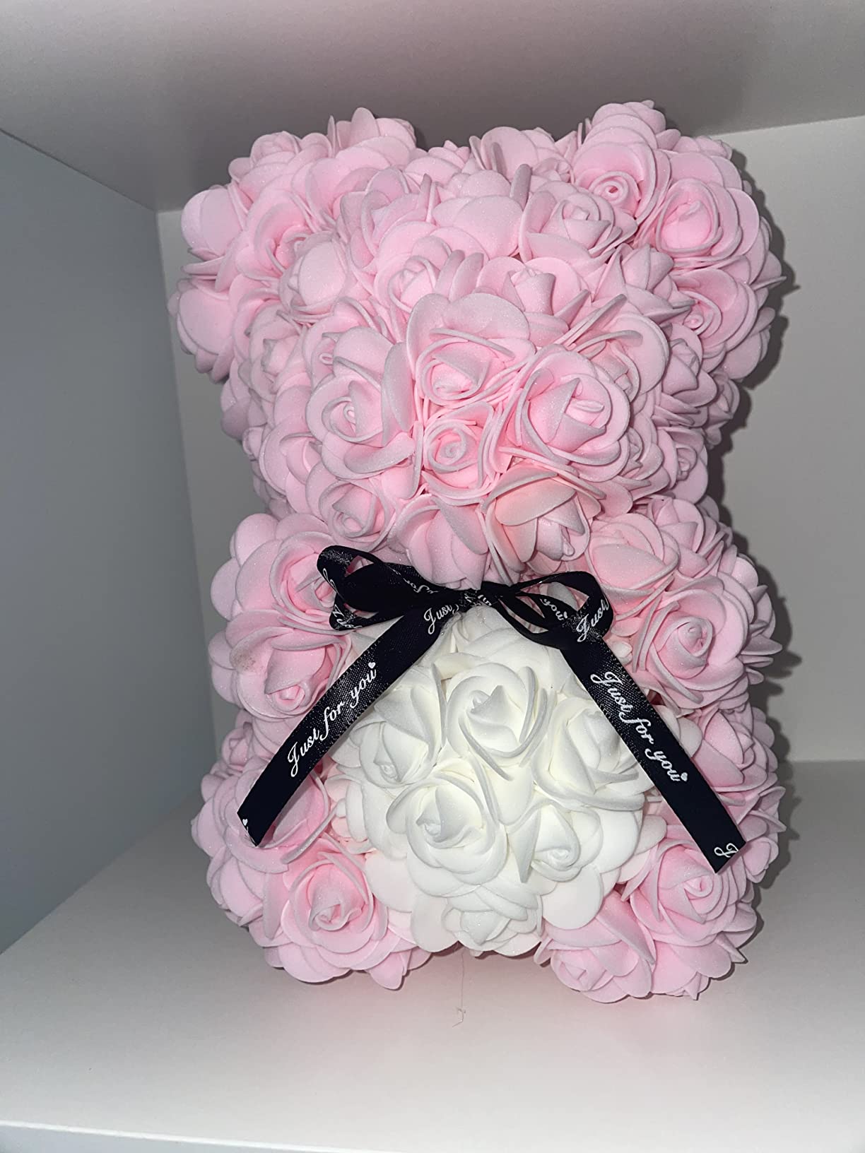 Bear of roses in a box for Valentine's Day (Light Pink)